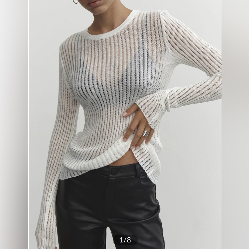 NWT Commense See Through Ribbed Knit Mesh Top - Picture 12 of 16